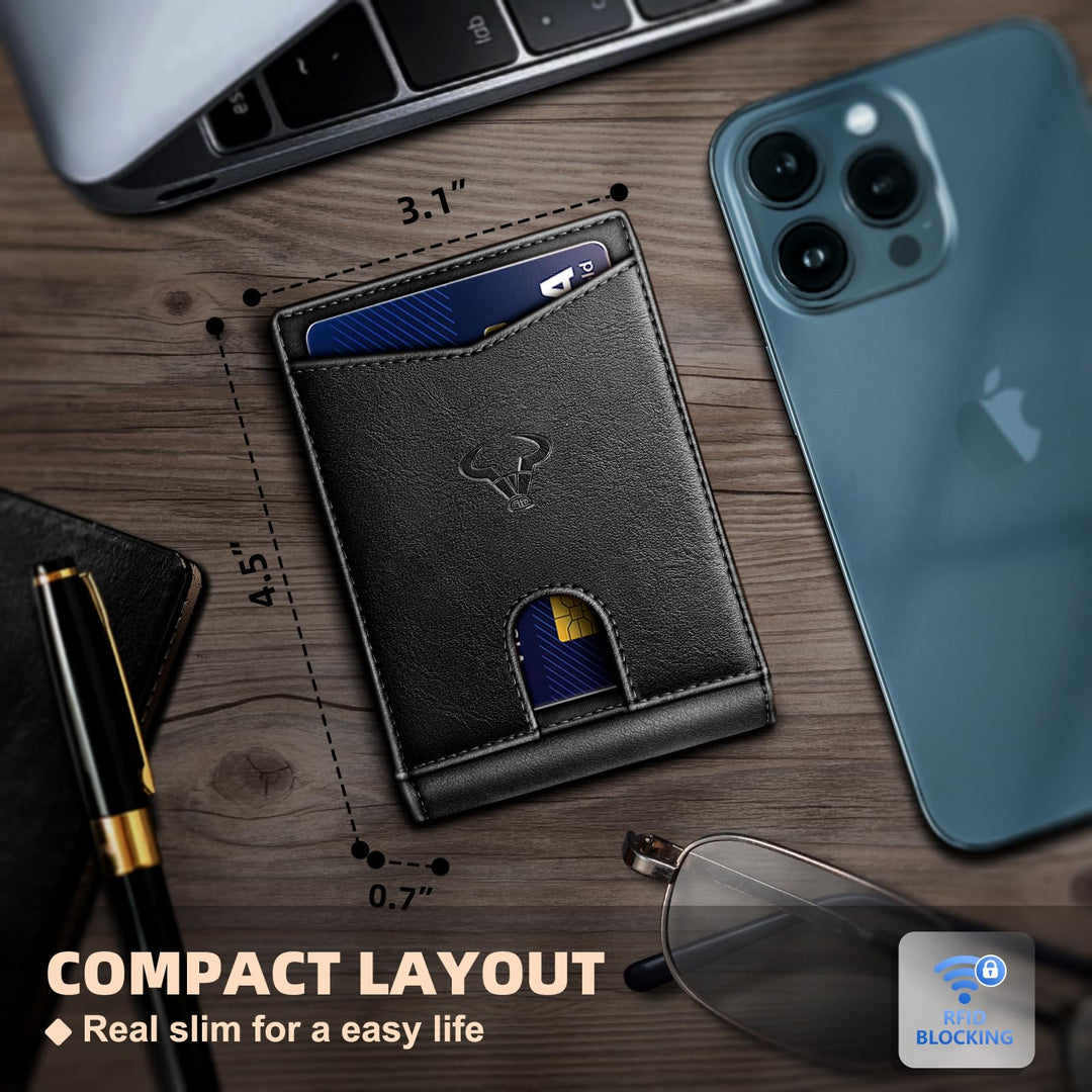 BULLIANT Men Wallet, Slim Leather Wallet Front Pocket Card Holder Gift For Men 11 Slots RFID Blocking