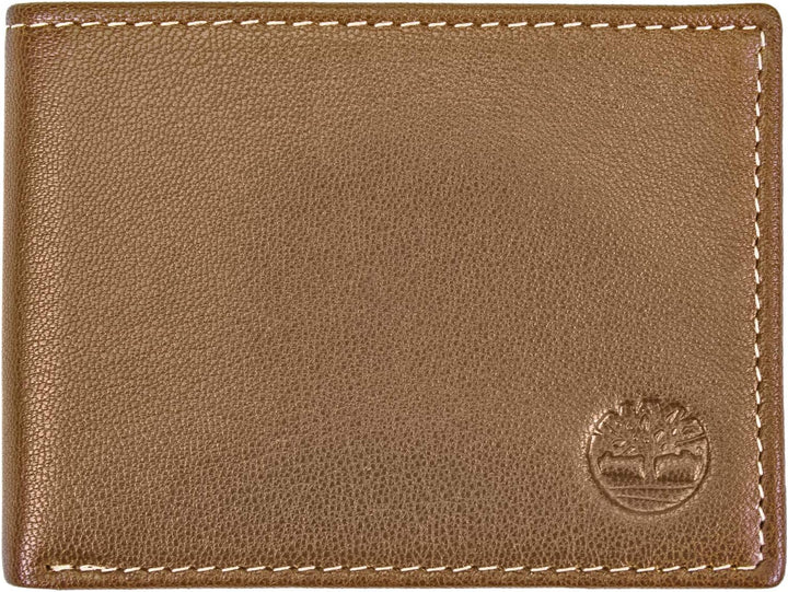 Timberland D97017/02A mens Leather Passcase Trifold Wallet Hybrid, Tan, One Size