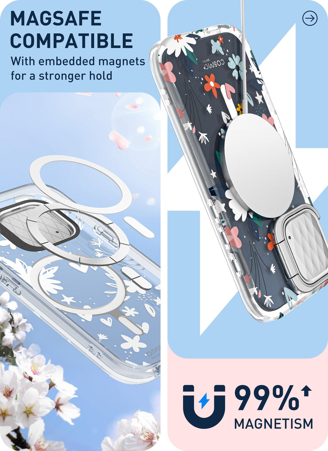 i-Blason Cosmo Magnetic for iPhone 15 Pro Max Case MagSafe with Camera Cover Stand, Slim Style Full-Body Phone Case for iPhone 15 Pro Max with Built-in Screen Protector & Kickstand