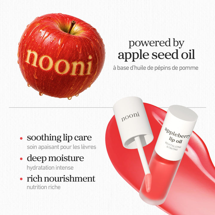 NOONI Korean Lip Oil - Applemint | Long-Lasting, Moisturizing, Plumping, Revitalizing for Dry Lips, Waterproof, No Peel Off, Hydrating, Nourishing Crystal Clear Lip Stain, 0.12 FL Oz