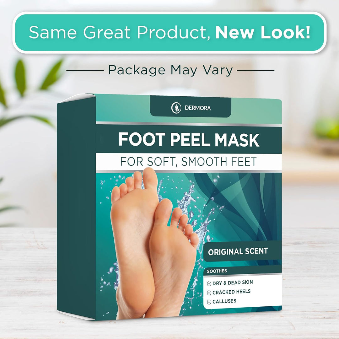 DERMORA Foot Peel Mask | Skin Exfoliating Foot Masks for Dry, Cracked Feet &amp; Callus Removal | Dead Skin Exfoliator for Baby Soft Feet | Pack of 2 | Regular (Fits up to Men 10 / Women 11) | Original