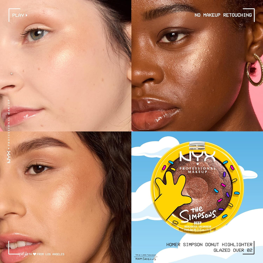 NYX PROFESSIONAL MAKEUP هايلايتر هومر سيمبسون دونت، بودرة لامعة مدهشة وناعمة كالحرير، بالتعاون مع سيمبسون، نباتي ولم يختبر على الحيوانات
