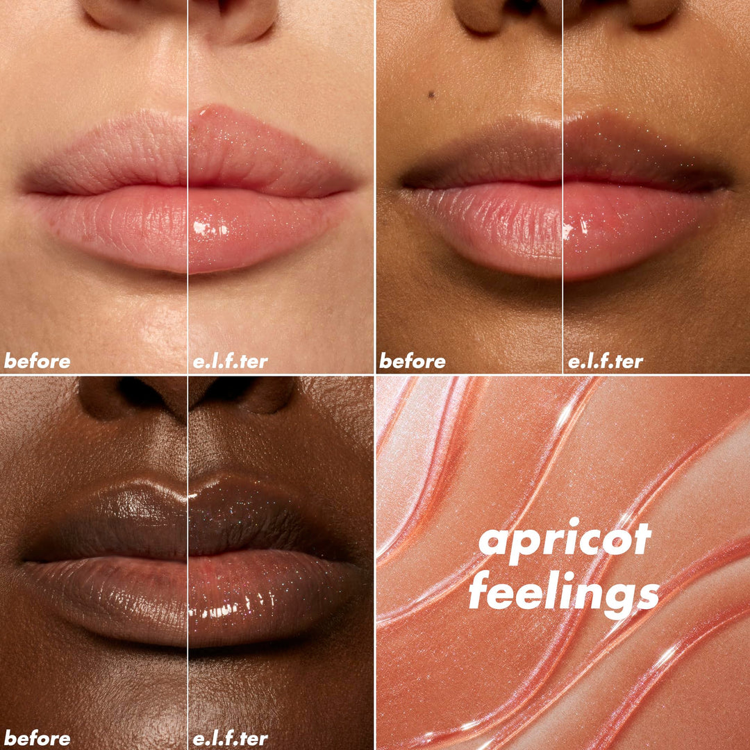 e.l.f. Glow Reviver Plumping Lip Oil, Tinted Lip Plumper For A High-Shine, Plump Finish, Infused With Jojoba Oil, Vegan &amp; Cruelty-Free, Apricot Feelings