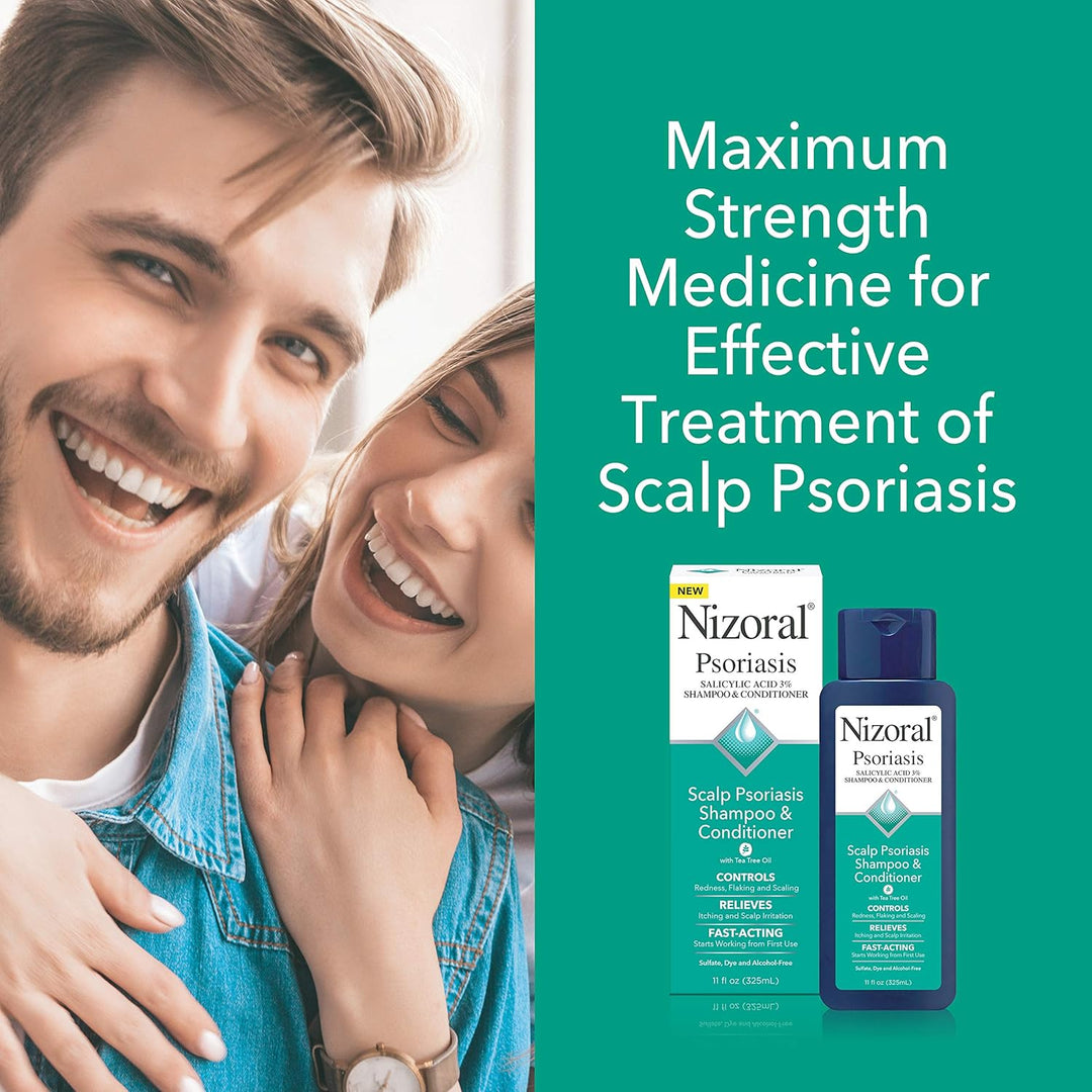 Nizoral Psoriasis Shampoo &amp; Conditioner, 11 Oz, Gentle Scalp Treatment, Relieves Itching and Flaking, Redness and Scaling Effective Scalp Psoriasis Shampoo with Salicylic Acid and Tea Tree Oil