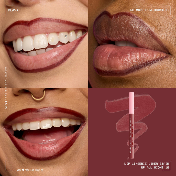 NYX PROFESSIONAL MAKEUP Lip Lingerie Liner Stain, Seamless Make Up with All-Day Color, Waterproof Lip Stain Finish - Up All Night