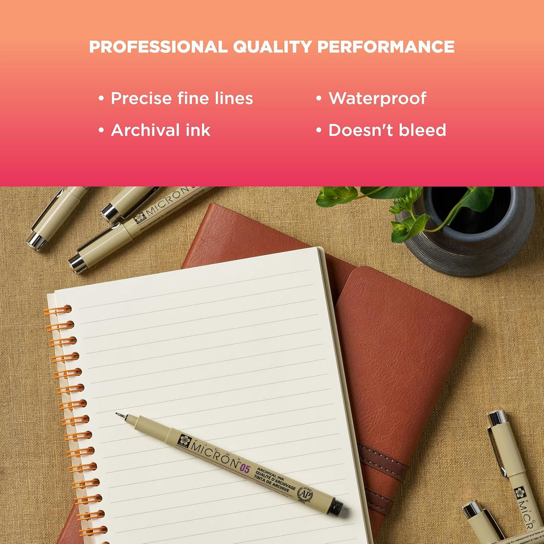 SAKURA Pigma Micron Fineliner Pens - Archival Black Ink Pens for Writing, Illustration, or Bullet Journaling - Assorted Point Sizes - 6 Pack