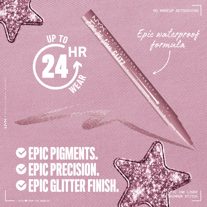 NYX PROFESSIONAL MAKEUP Epic Ink Glitz Liner, Waterproof Metallic Liquid Eyeliner with Vegan Formula 0.03 Fl Oz