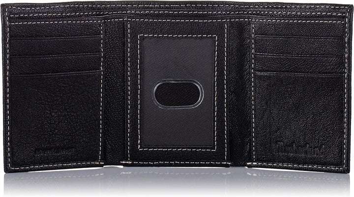 Timberland D97018 mens Genuine Leather Rfid Blocking Trifold Wallet, Black