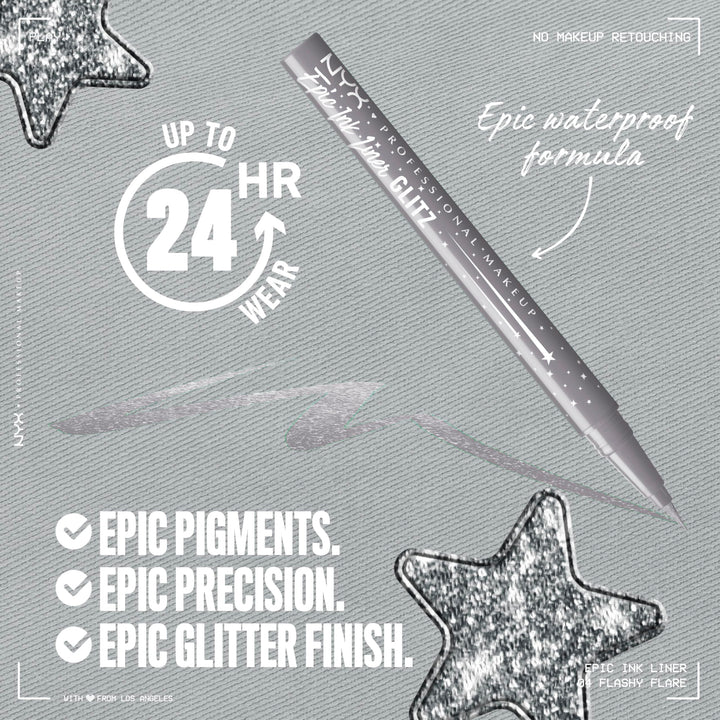 NYX PROFESSIONAL MAKEUP Epic Ink Glitz Liner, Waterproof Metallic Liquid Eyeliner with Vegan Formula 0.03 Fl Oz