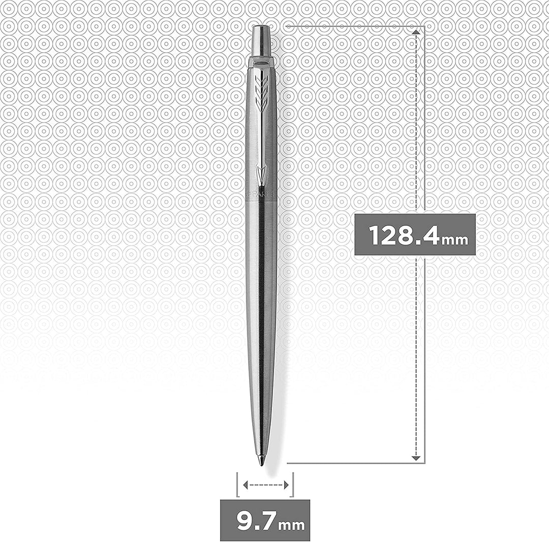 Parker Jotter Ballpoint Pen Stainless Steel with Chrome Trim, Medium Point, Blue Ink - Ideal for Office, Home, Gift