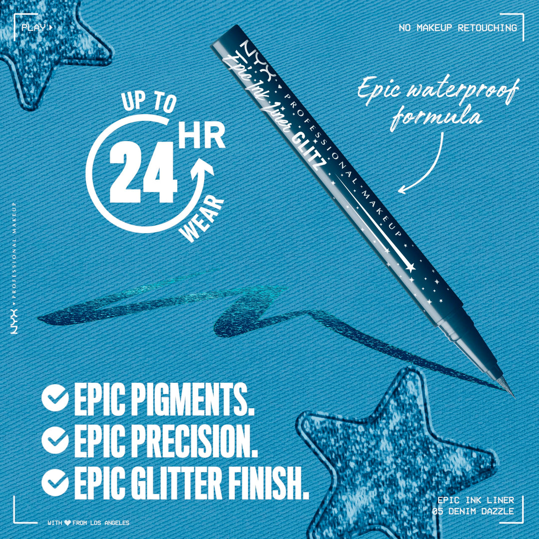 NYX PROFESSIONAL MAKEUP Epic Ink Glitz Liner, Waterproof Metallic Liquid Eyeliner with Vegan Formula 0.03 Fl Oz