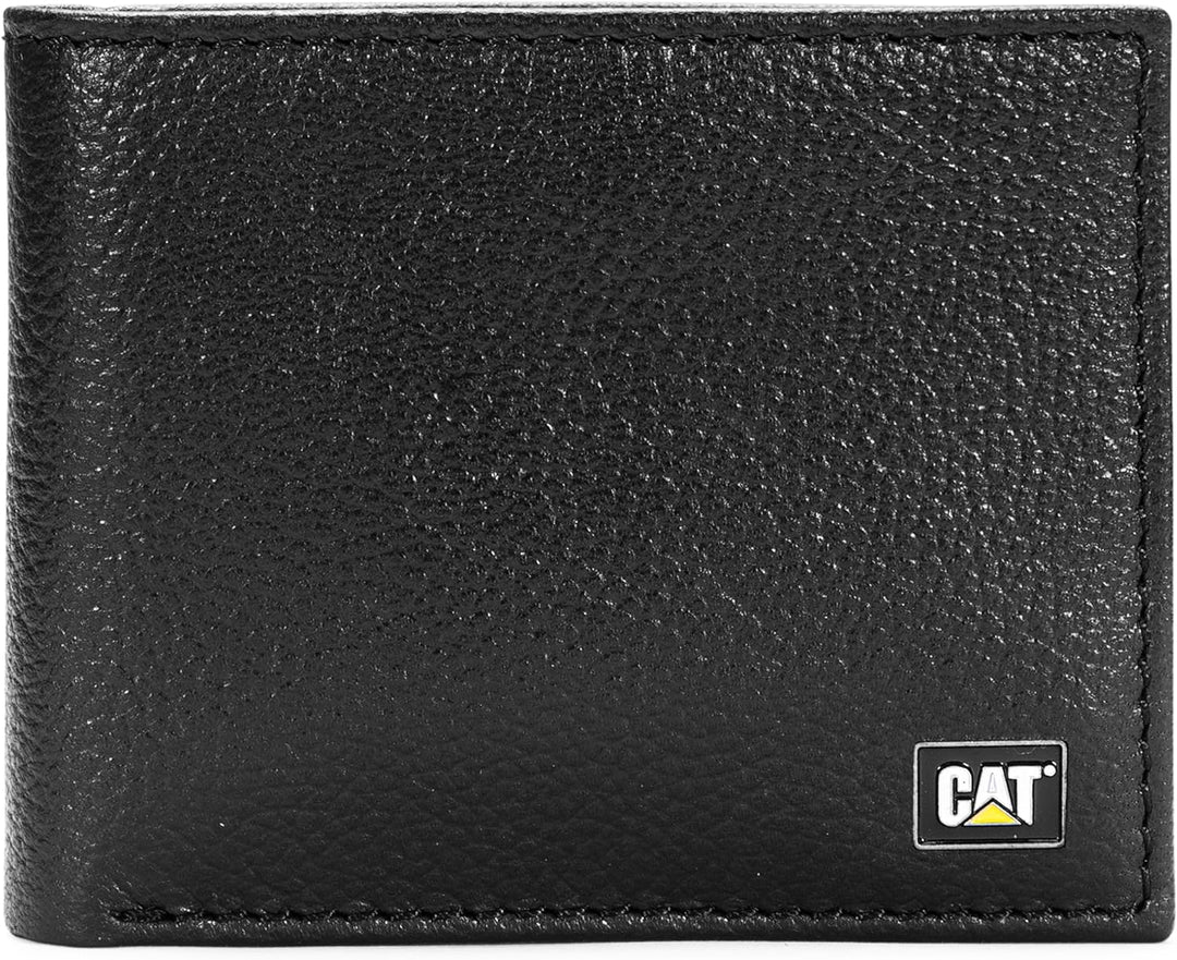 Caterpillar Men's Leather Bifold Wallet with Id Window - Black