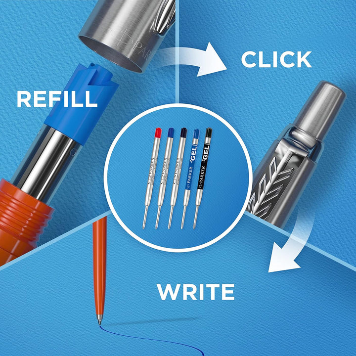 Parker Jotter Ballpoint Pen Stainless Steel with Chrome Trim, Medium Point, Blue Ink - Ideal for Office, Home, Gift