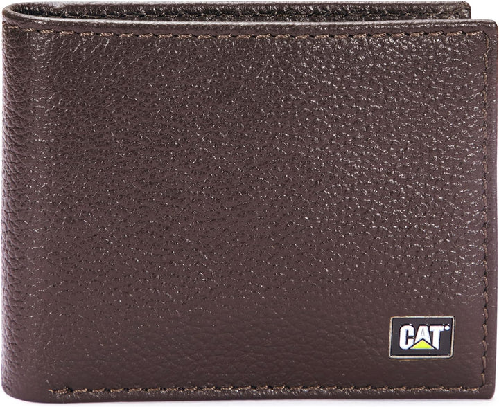 Caterpillar Men's Leather Bifold Wallet with Id Window - Brown