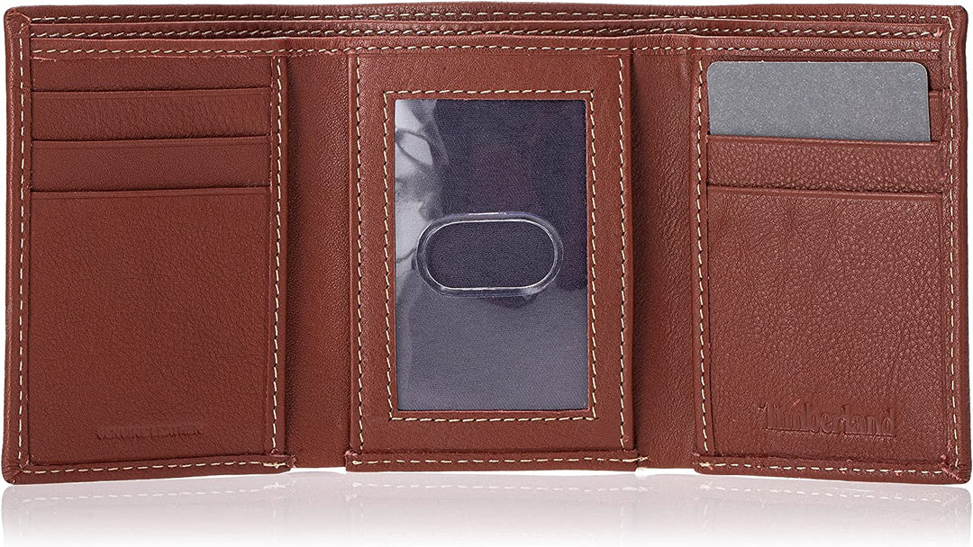 Timberland D01388 Mens Leather Trifold Wallet With ID Window - Brown Cognac - 3alababak
