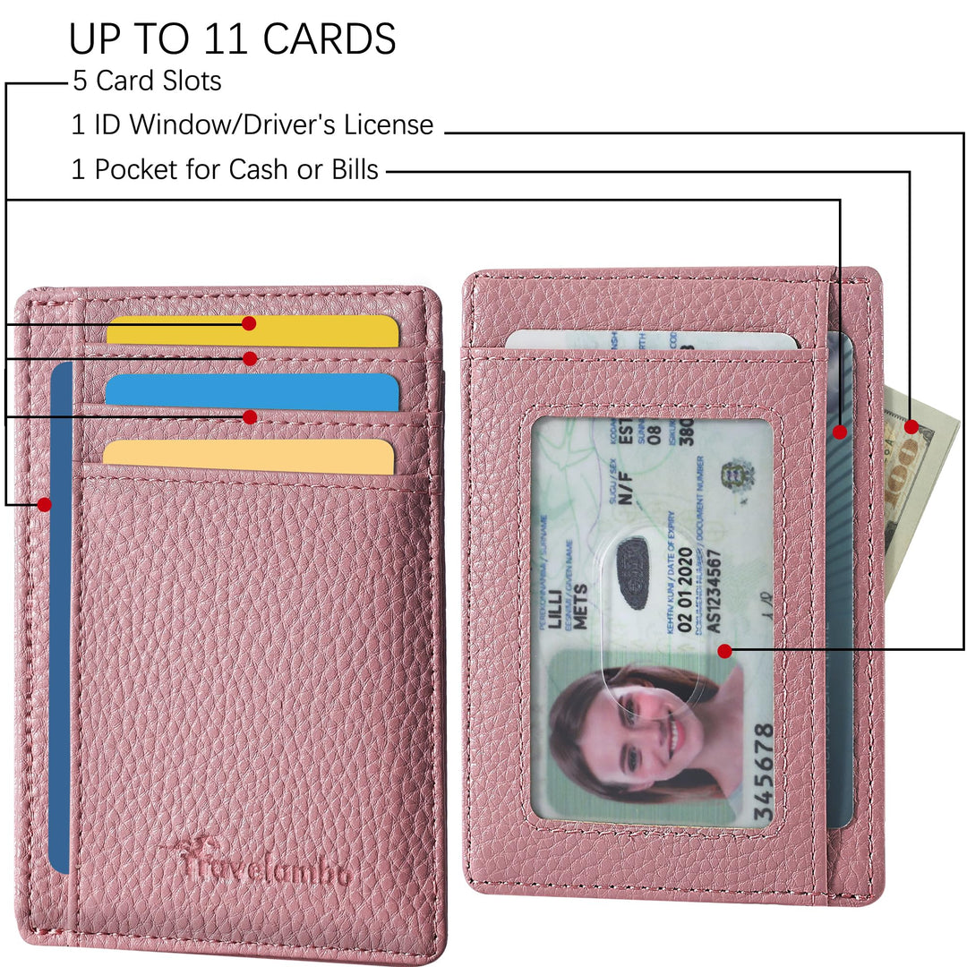 Travelambo Front Pocket Minimalist Leather Slim Wallet RFID Blocking Medium Size
