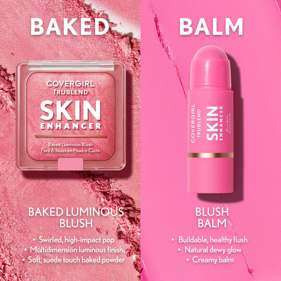 أحمر الخدود/البرونزر المخبوز المضيء TruBlend Skin Enhancer من COVERGIRL، مع حمض الهيالورونيك وخلاصة الورد الأبيض، يمتزج بسلاسة