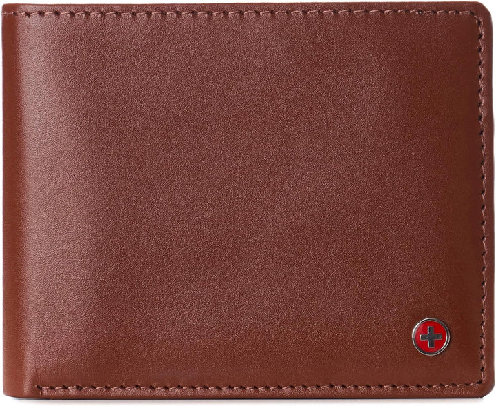 Alpine Swiss Mens Spencer RFID Bifold Wallet 2 ID Windows Divided Bill Section Smooth Leather - Tan