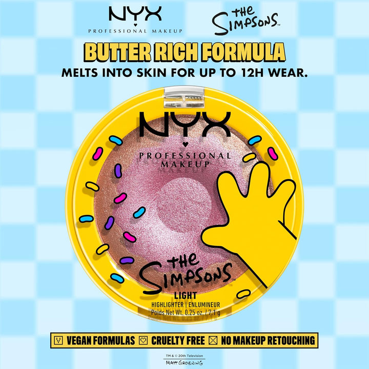 NYX PROFESSIONAL MAKEUP هايلايتر هومر سيمبسون دونت، بودرة لامعة مدهشة وناعمة كالحرير، بالتعاون مع سيمبسون، نباتي ولم يختبر على الحيوانات
