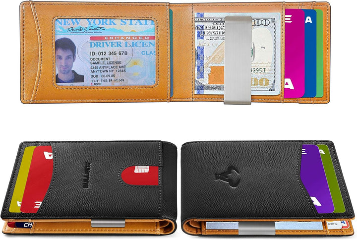 BULLIANT Slim Wallet Money Clip, Mens Front Pocket Wallet For Men 8 Cards Leather Black1679