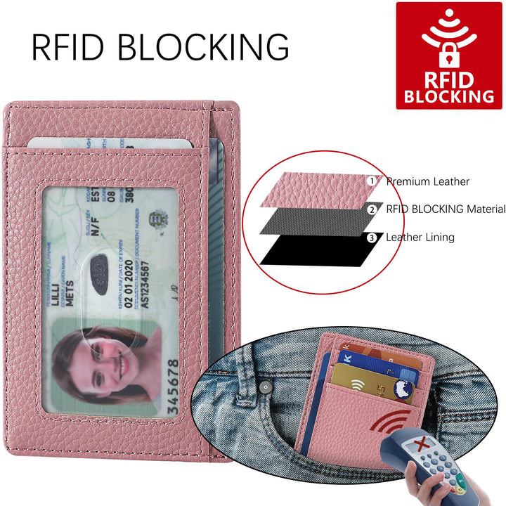 Travelambo Front Pocket Minimalist Leather Slim Wallet RFID Blocking Medium Size