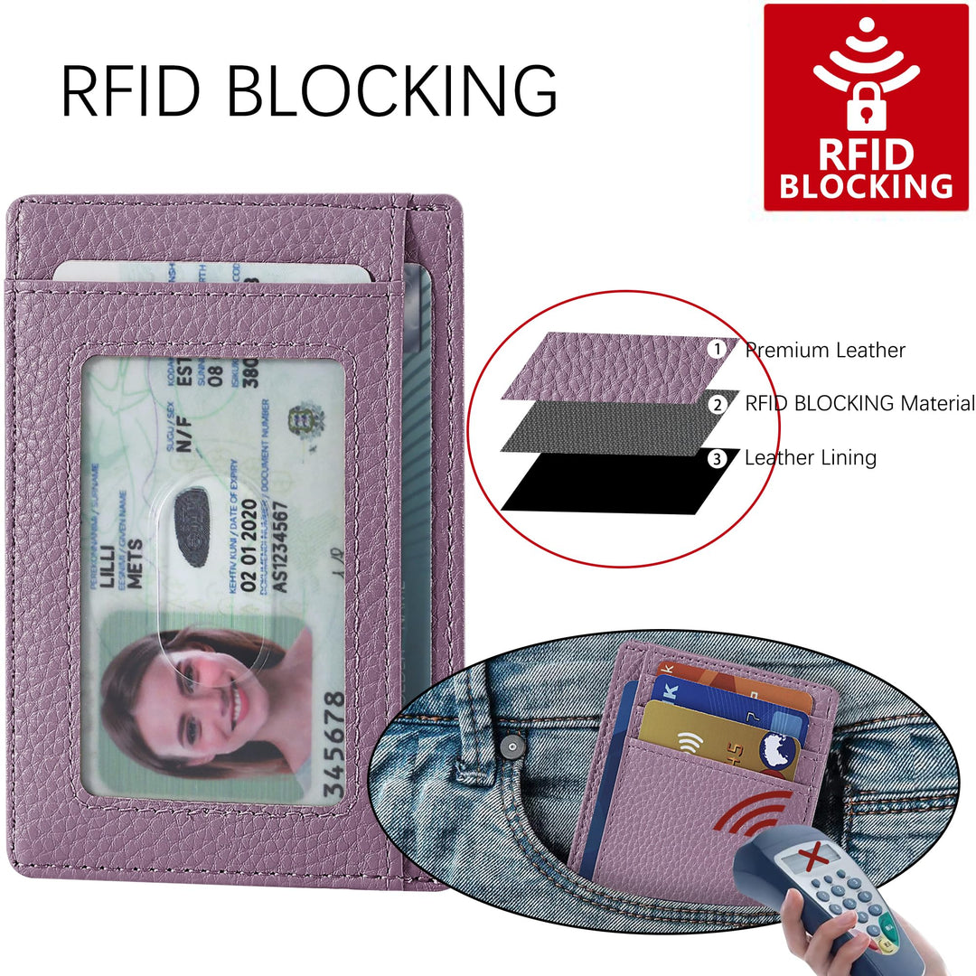 Travelambo Front Pocket Minimalist Leather Slim Wallet RFID Blocking Medium Size