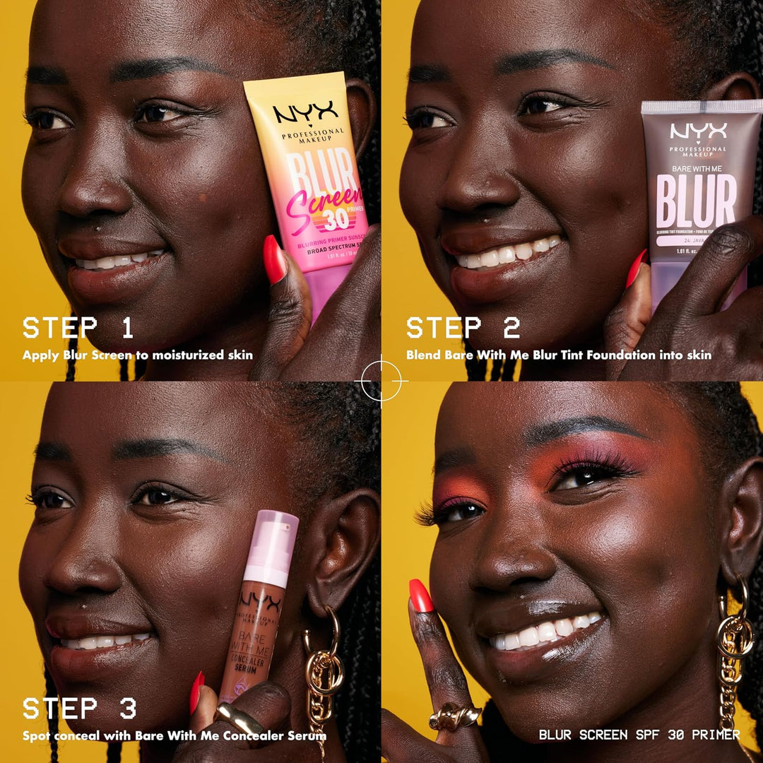 NYX PROFESSIONAL MAKEUP Blurscreen SPF 30 Primer، برايمر مكياج 3 في 1 لإخفاء العيوب مع واقي شمسي، تركيبة نباتية بدون علامات بيضاء أو شعور دهني