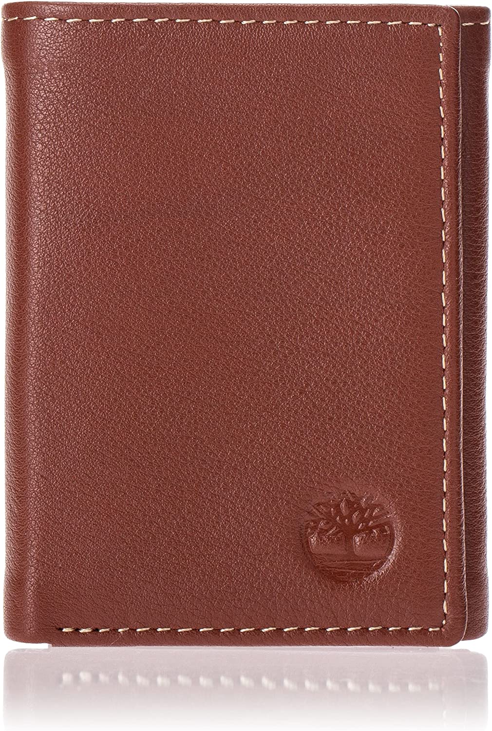 Timberland D01388 Mens Leather Trifold Wallet With ID Window - Brown Cognac - 3alababak