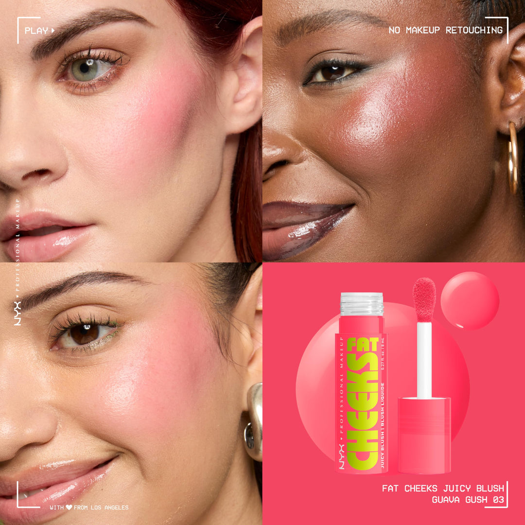 NYX PROFESSIONAL MAKEUP Fat Cheeks Liquid Blush, Buildable, Dewy Blush with Long-Lasting 12HR Wear - Blueberry Burst (Cool Purple)