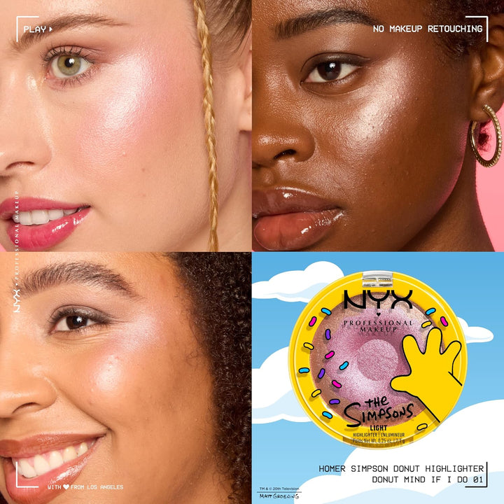 NYX PROFESSIONAL MAKEUP هايلايتر هومر سيمبسون دونت، بودرة لامعة مدهشة وناعمة كالحرير، بالتعاون مع سيمبسون، نباتي ولم يختبر على الحيوانات