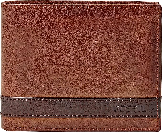 Fossil Men's Leather Bifold Wallet with Flip ID Window ML3644200, Quinn Brown