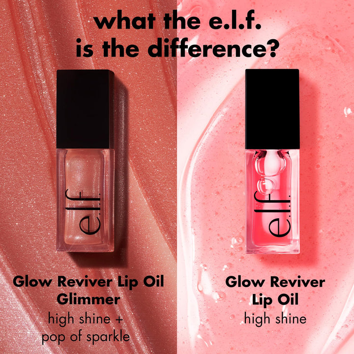 e.l.f. Glow Reviver Lip Oil, Nourishing and Hydrating with High-Shine Glimmer Finish & Sheer Wash Of Color, Minty Scent, Non-Sticky, Vegan & Cruelty-free