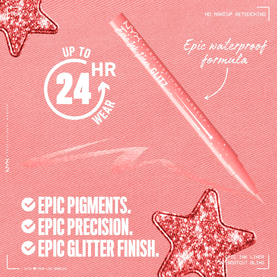NYX PROFESSIONAL MAKEUP Epic Ink Glitz Liner, Waterproof Metallic Liquid Eyeliner with Vegan Formula 0.03 Fl Oz