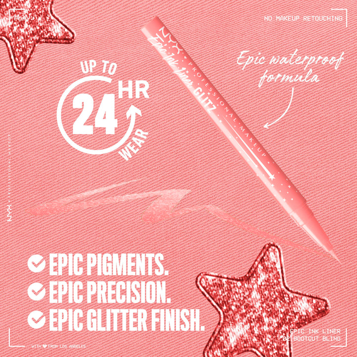 NYX PROFESSIONAL MAKEUP Epic Ink Glitz Liner, Waterproof Metallic Liquid Eyeliner with Vegan Formula 0.03 Fl Oz