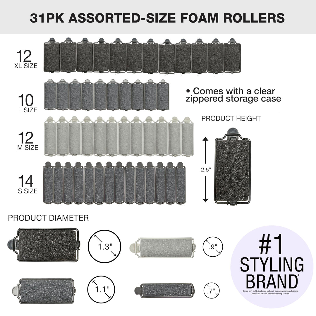Conair Hair Rollers for Heatless Curls Overnight, Snap Closures, 48 Count
