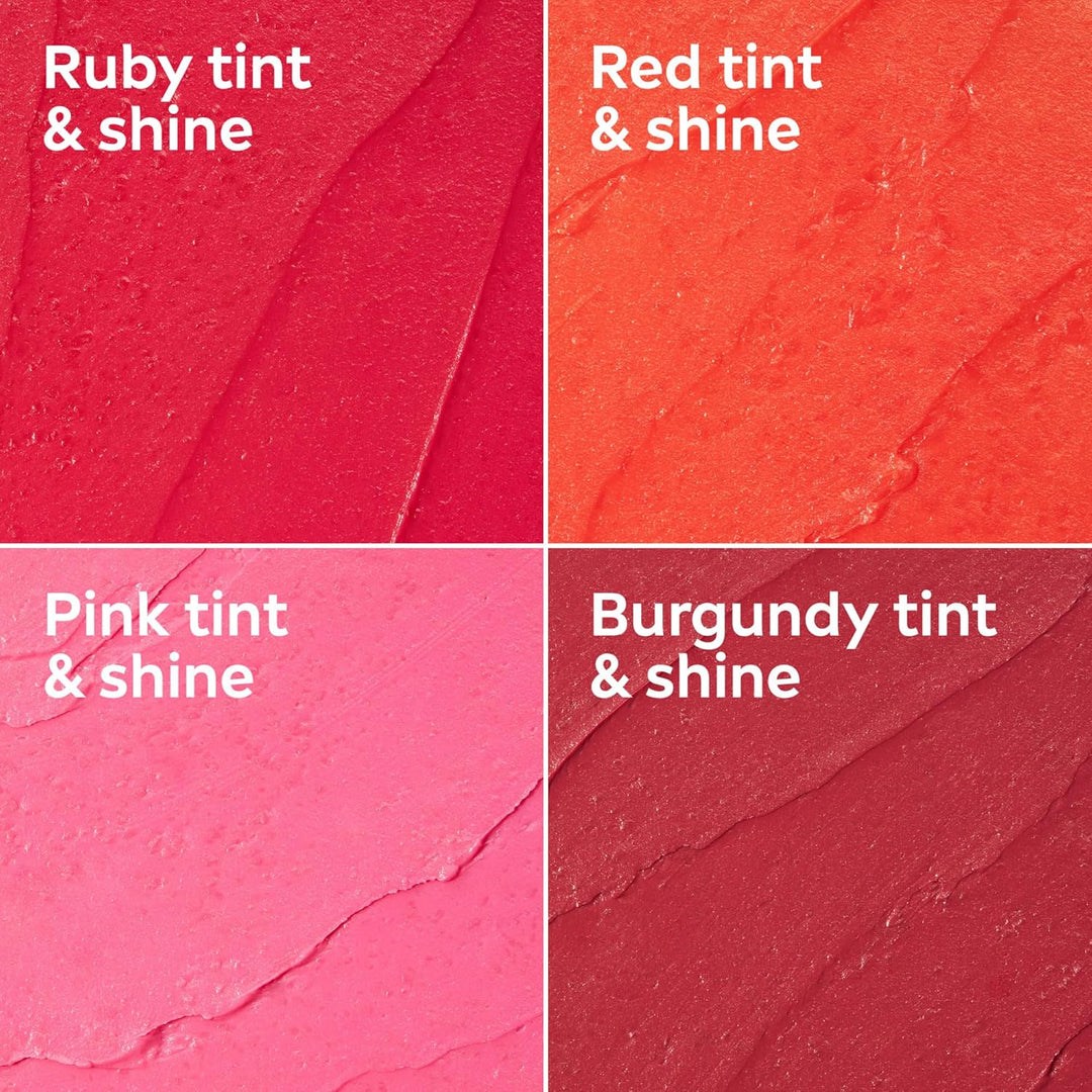 NIVEA Lip Care, Fruity Tinted Lip Balm Variety Pack, Cherry, Strawberry, Blackberry and Watermelon Flavors, 3-in-1 Moisture, Repair and Color, 0.17 Oz Stick, Pack of 4