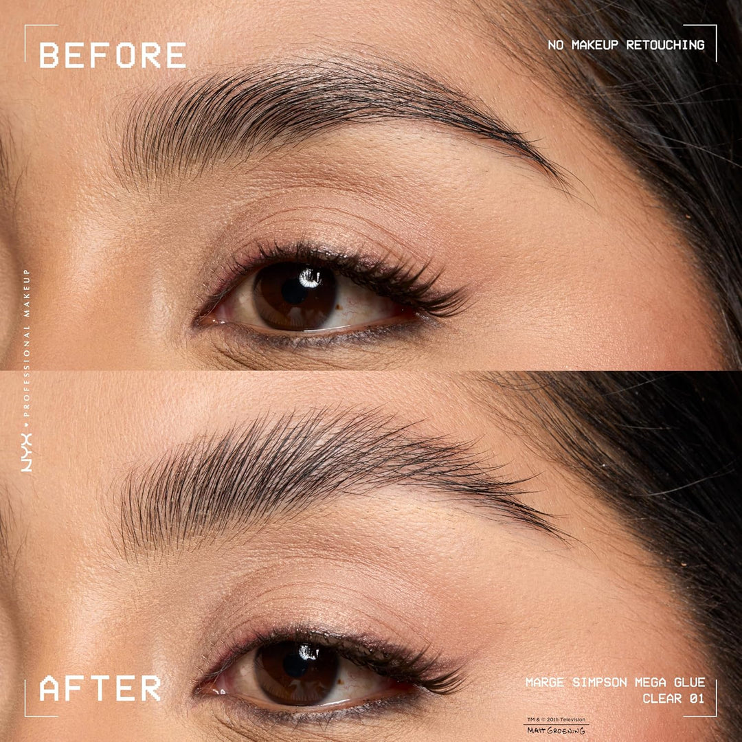 NYX PROFESSIONAL MAKEUP صمغ ميغا مارج سيمبسون، جل حواجب وعصا تصفيف شعر 2 في 1 مع تثبيت قوي، تعاون مع عائلة سيمبسون، نباتي ولم يختبر على الحيوانات