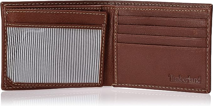 Timberland D11387/35 Men's Leather Passcase Trifold Wallet Hybrid - Brown Cognac (Hundson) - 3alababak