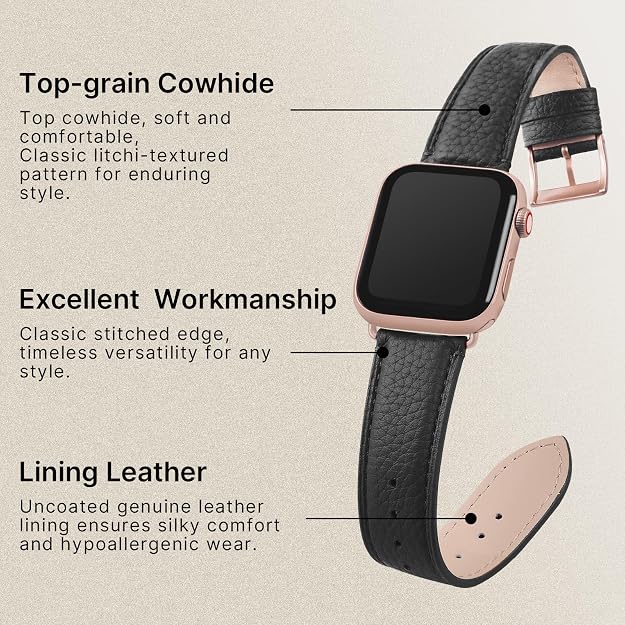 Fullmosa Apple watch band For 38mm, 40mm series 4 Models calf leather smart watch band Black -BL-GD