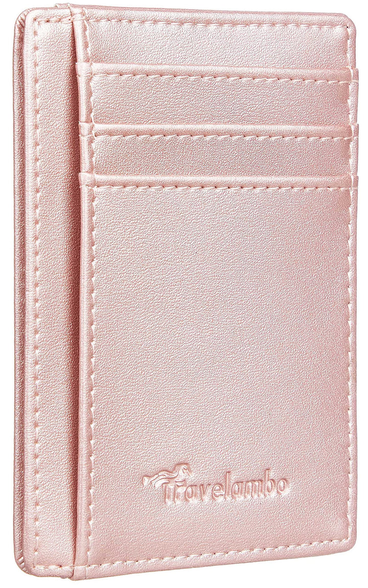 Travelambo Front Pocket Minimalist Leather Slim Wallet RFID Blocking Medium Size