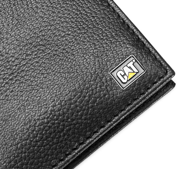 Caterpillar Men's Leather Bifold Wallet with Id Window - Black