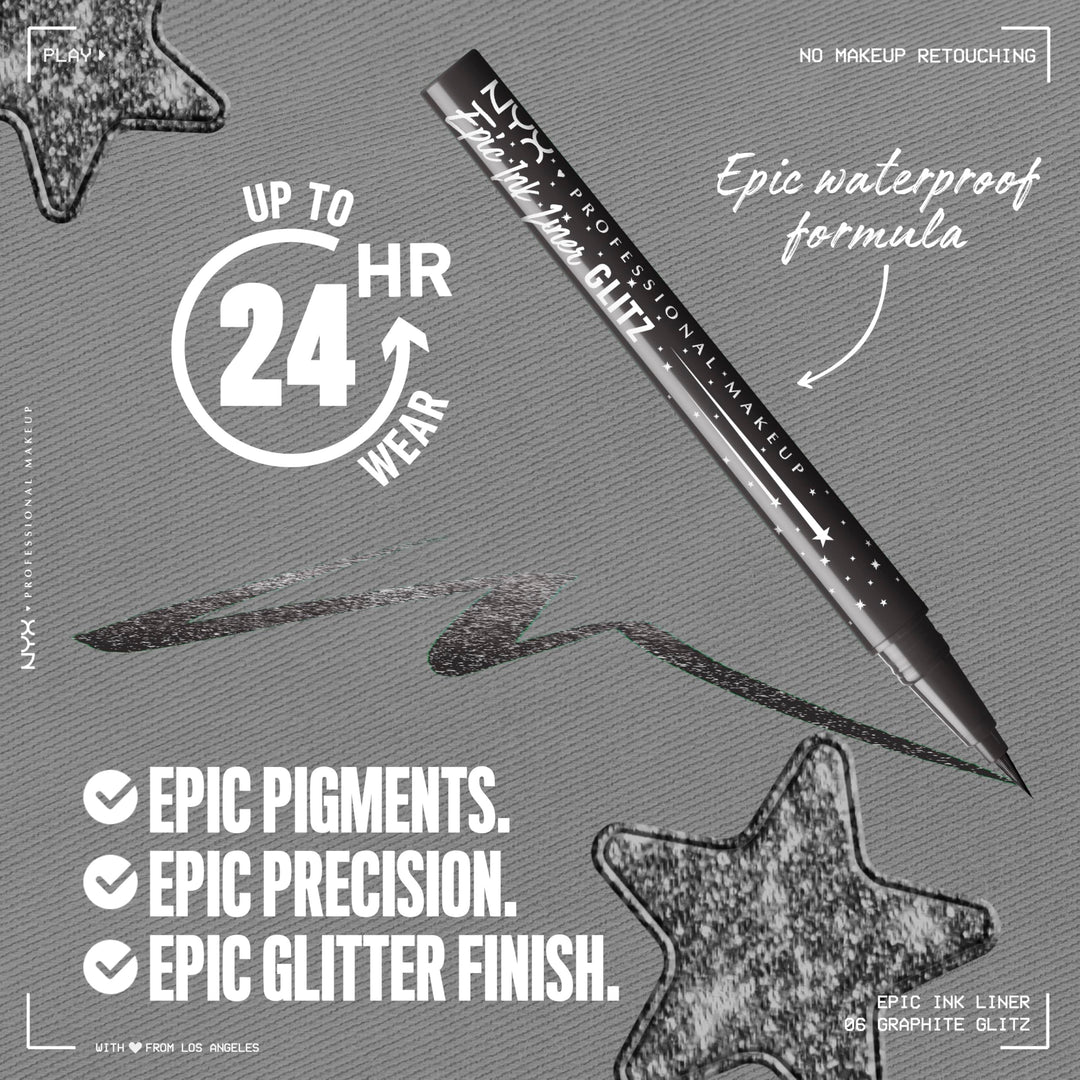 NYX PROFESSIONAL MAKEUP Epic Ink Glitz Liner, Waterproof Metallic Liquid Eyeliner with Vegan Formula 0.03 Fl Oz