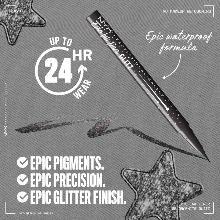NYX PROFESSIONAL MAKEUP Epic Ink Glitz Liner, Waterproof Metallic Liquid Eyeliner with Vegan Formula 0.03 Fl Oz
