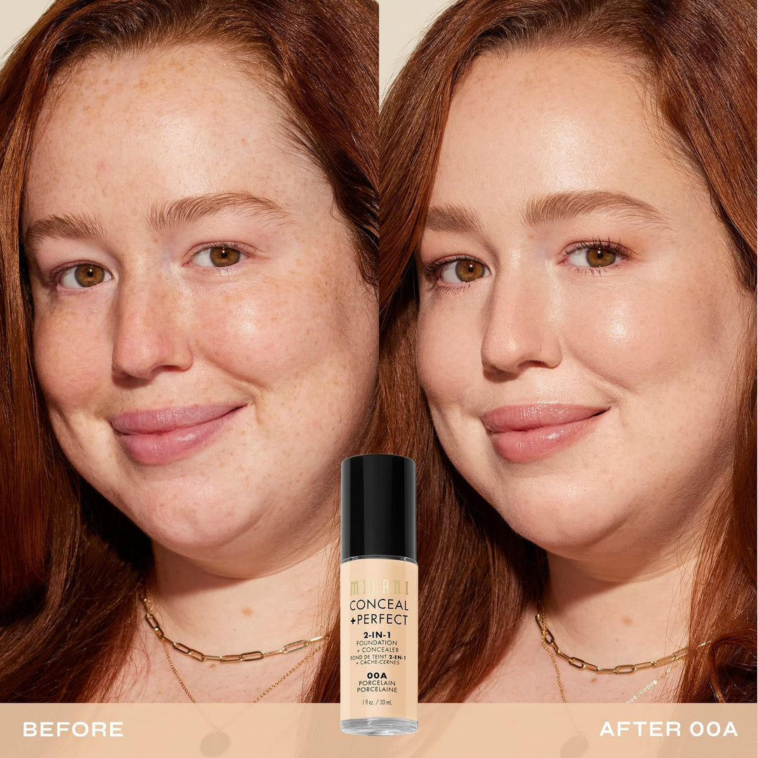 Milani Conceal + Perfect 2-in-1 Foundation + Concealer for a Flawless Complexion, Under Eye Corrector, Cover Redness and Imperfections, Waterproof and Sweatproof
