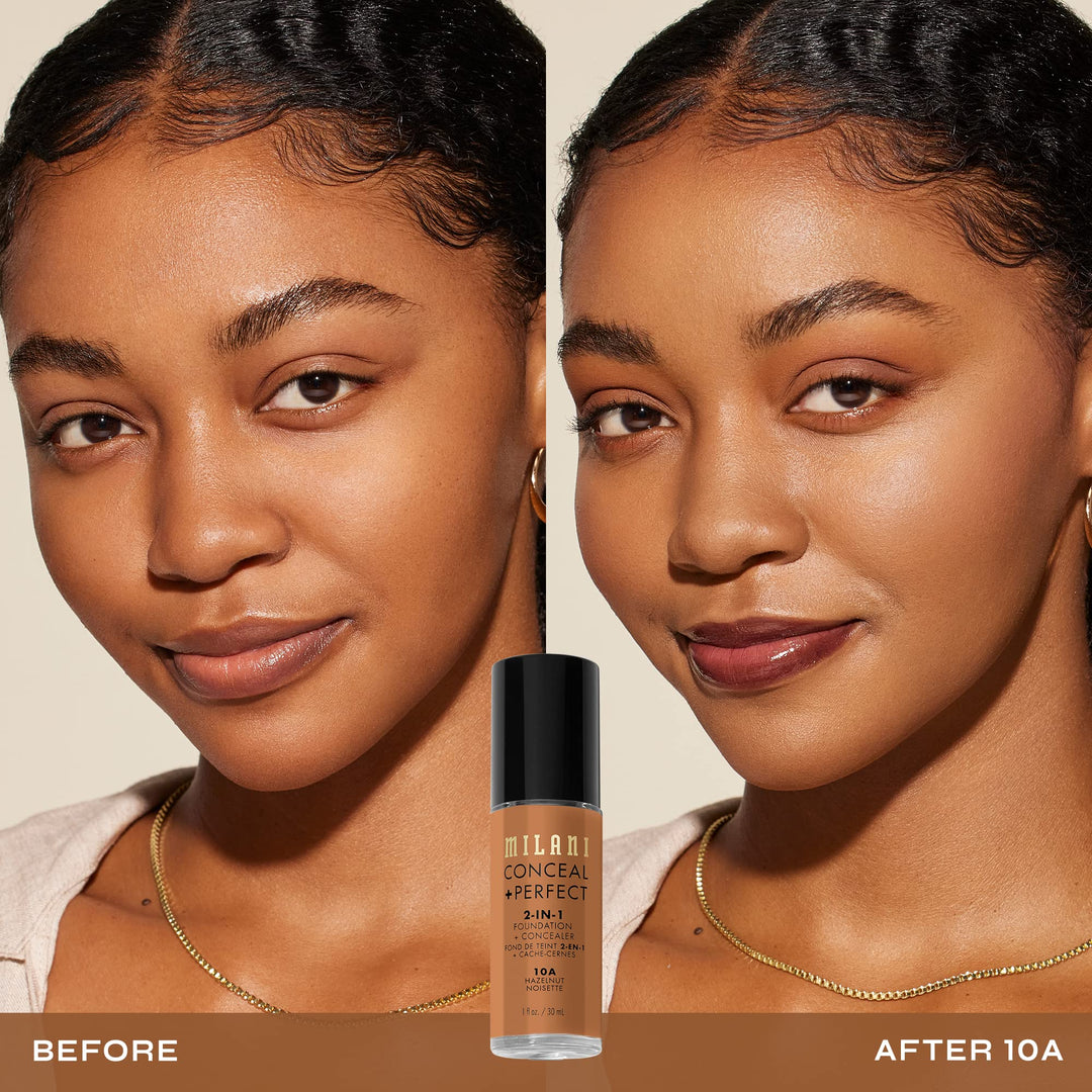 Milani Conceal + Perfect 2-in-1 Foundation + Concealer for a Flawless Complexion, Under Eye Corrector, Cover Redness and Imperfections, Waterproof and Sweatproof