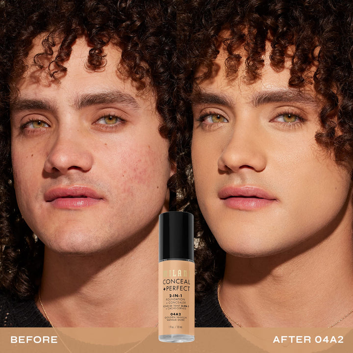 Milani Conceal + Perfect 2-in-1 Foundation + Concealer for a Flawless Complexion, Under Eye Corrector, Cover Redness and Imperfections, Waterproof and Sweatproof