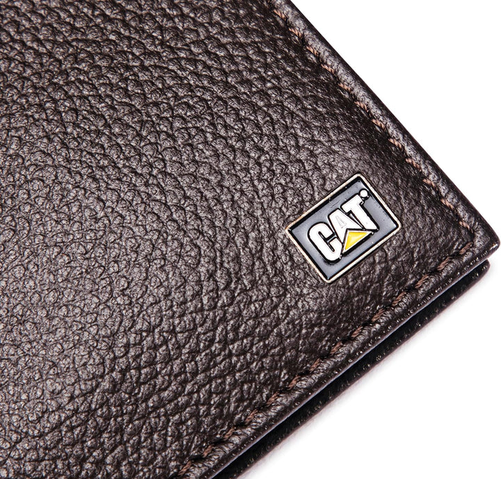 Caterpillar Men's Leather Bifold Wallet with Id Window - Brown