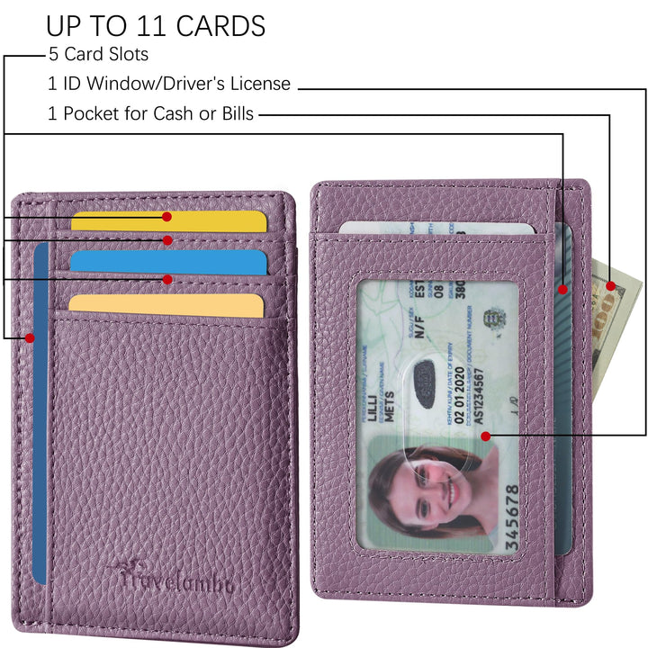 Travelambo Front Pocket Minimalist Leather Slim Wallet RFID Blocking Medium Size