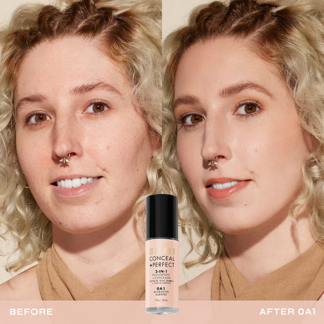 Milani Conceal + Perfect 2-in-1 Foundation + Concealer for a Flawless Complexion, Under Eye Corrector, Cover Redness and Imperfections, Waterproof and Sweatproof