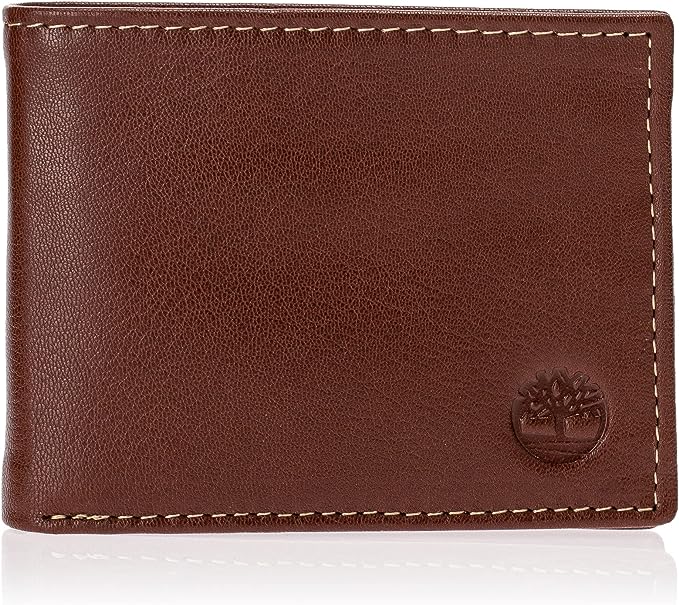 Timberland D11387/35 Men's Leather Passcase Trifold Wallet Hybrid - Brown Cognac (Hundson) - 3alababak